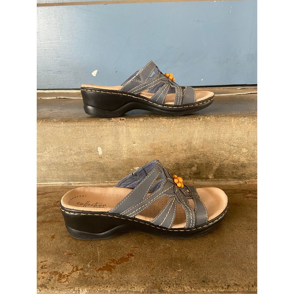 Clarks Lexi Myrtle denim blue slide sandal with bead detail - Picture 2 of 8